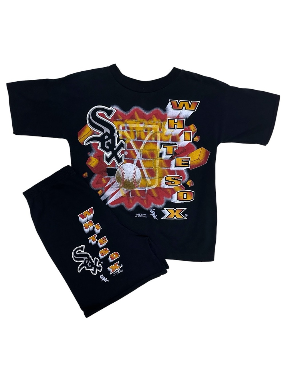 Bull‎ Frog Chicago White Sox Set Mens XS/S Vintage 1995 MLB T-Shirt Shorts Black